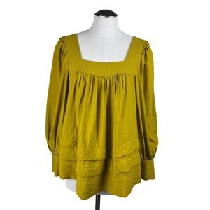 Maeve‎ Women Square Neck Tiered Peasant Blouse Mustard Yellow Long Sleeve Size S